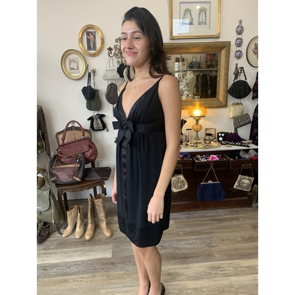 CHANEL BLACK SHEER SILK  SATIN BOW COCKTAIL DRESS 38 - Picture 3 of 11